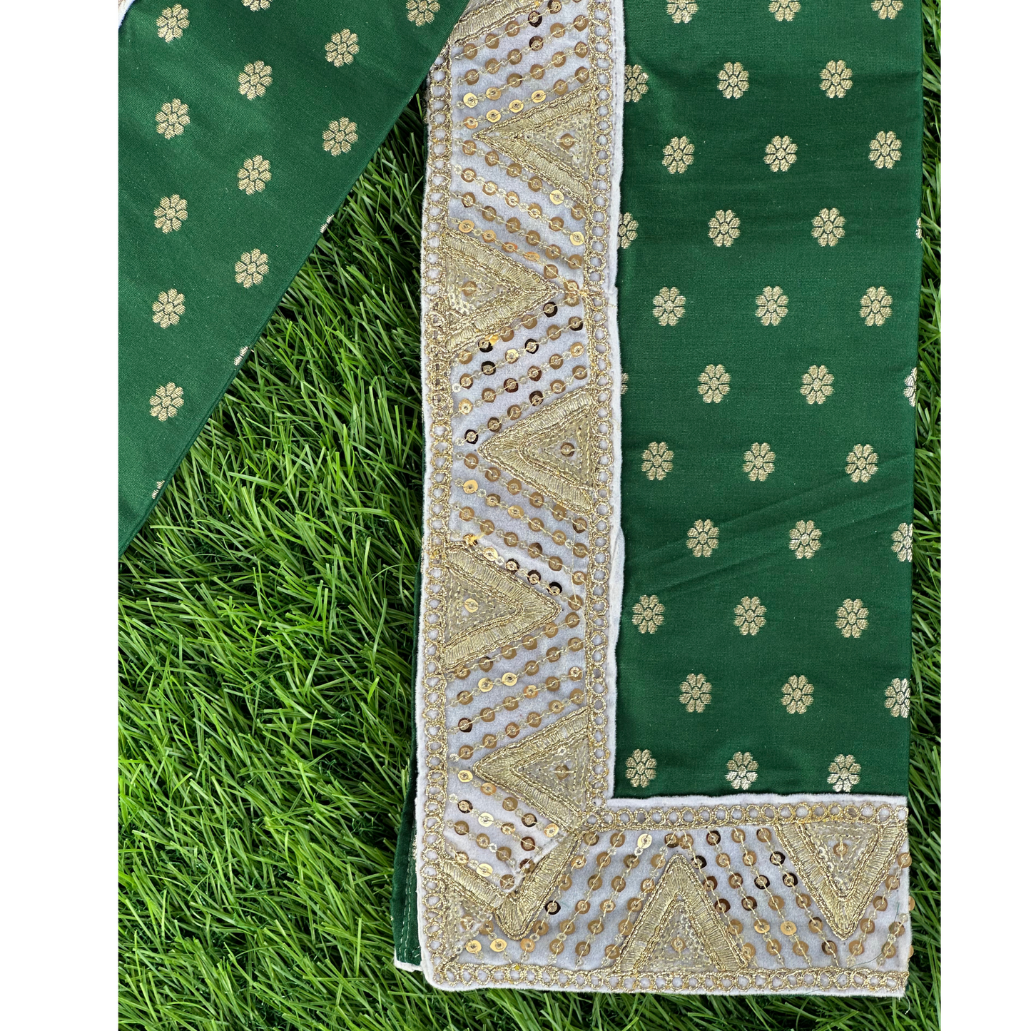 Regal Deep Green Dupatta with Gold Booti and Heavy Zari-Sequin Border