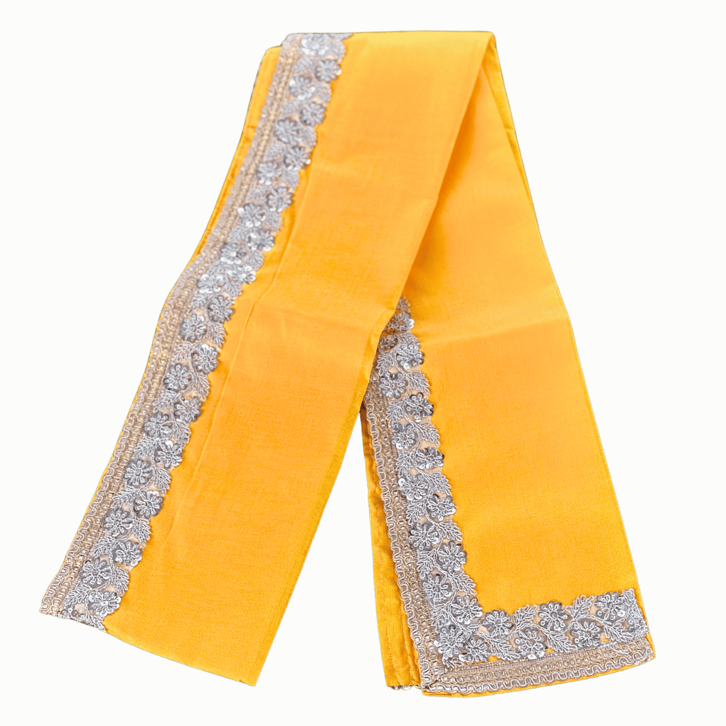 Yellow Uparna with Silver Floral Embroidery Border