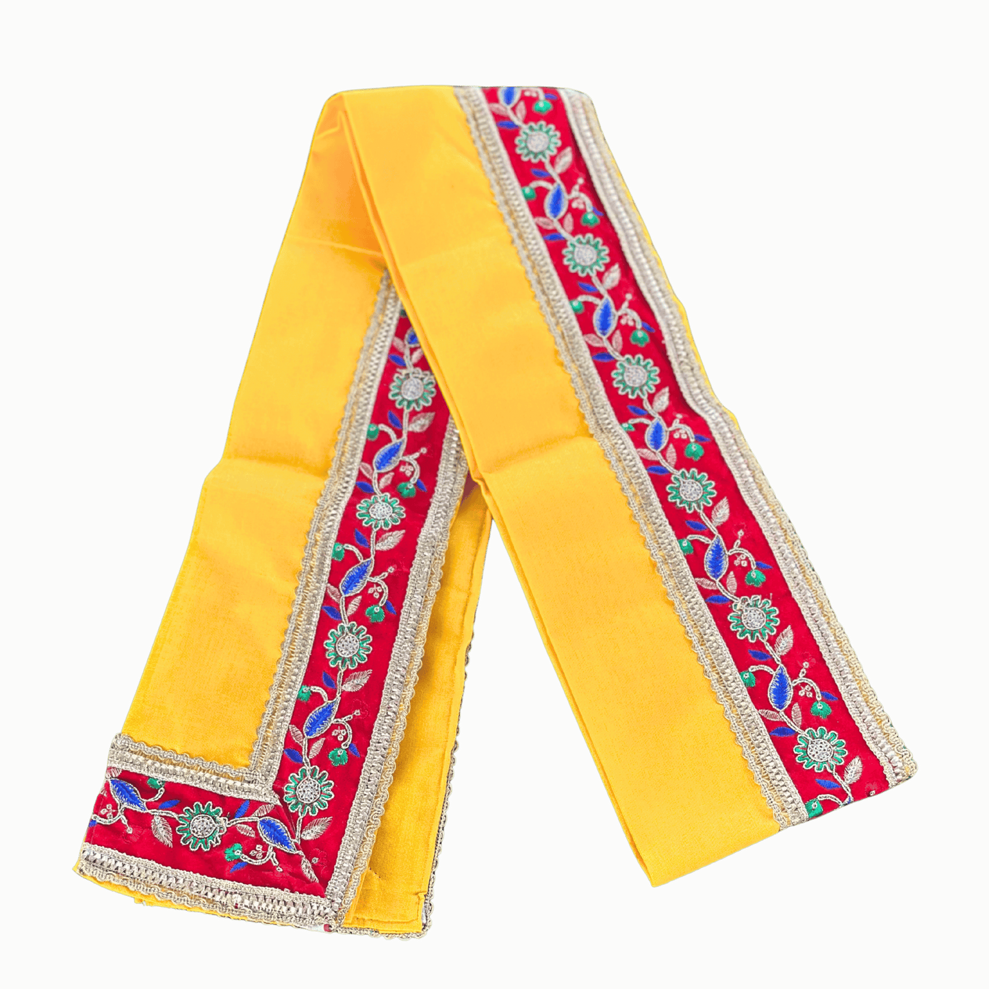 Red Uparna with Floral Embroidery