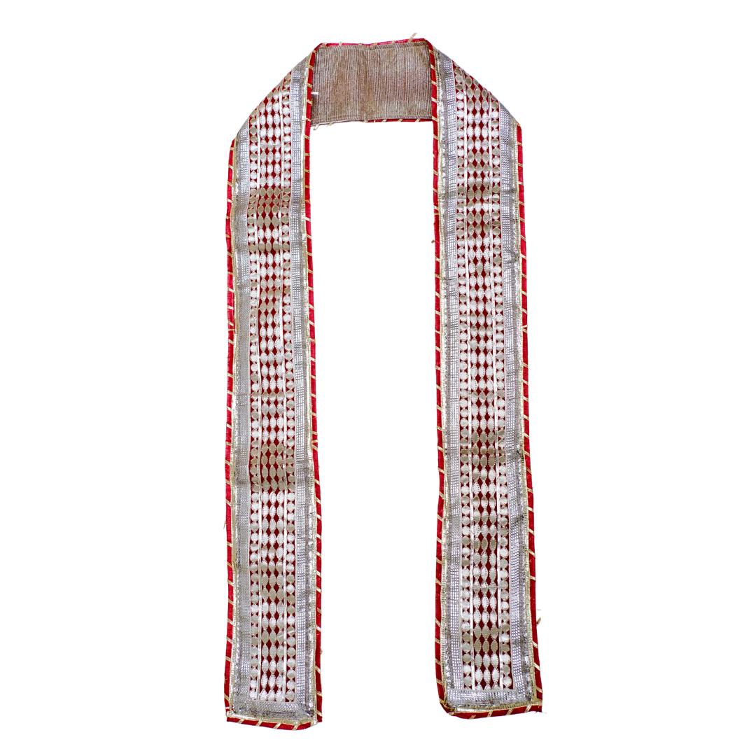 Traditional Red Uparna with Silver Zari and Sequence Work