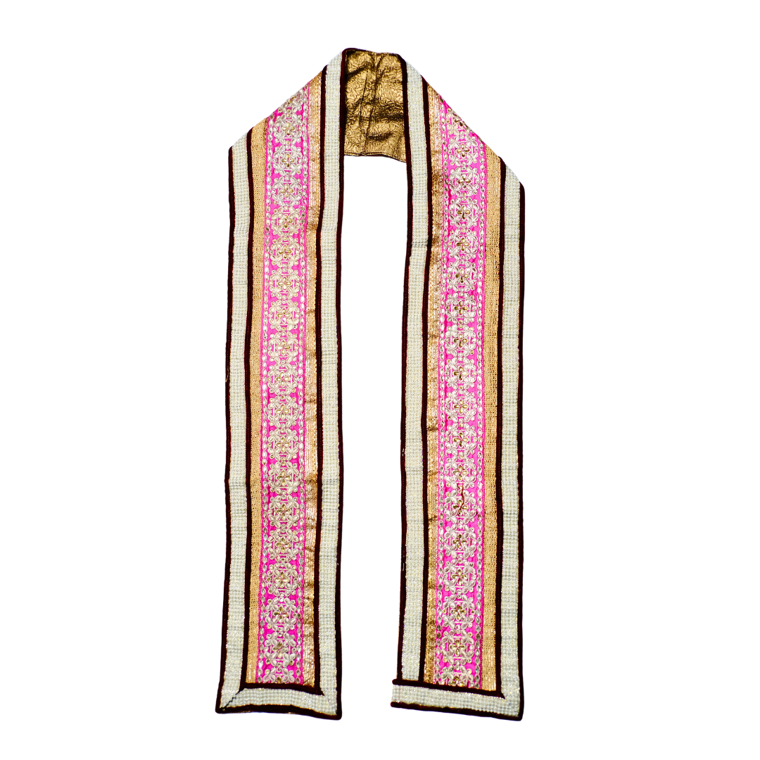 Vibrant Pink Uparna with Gold Embellishments