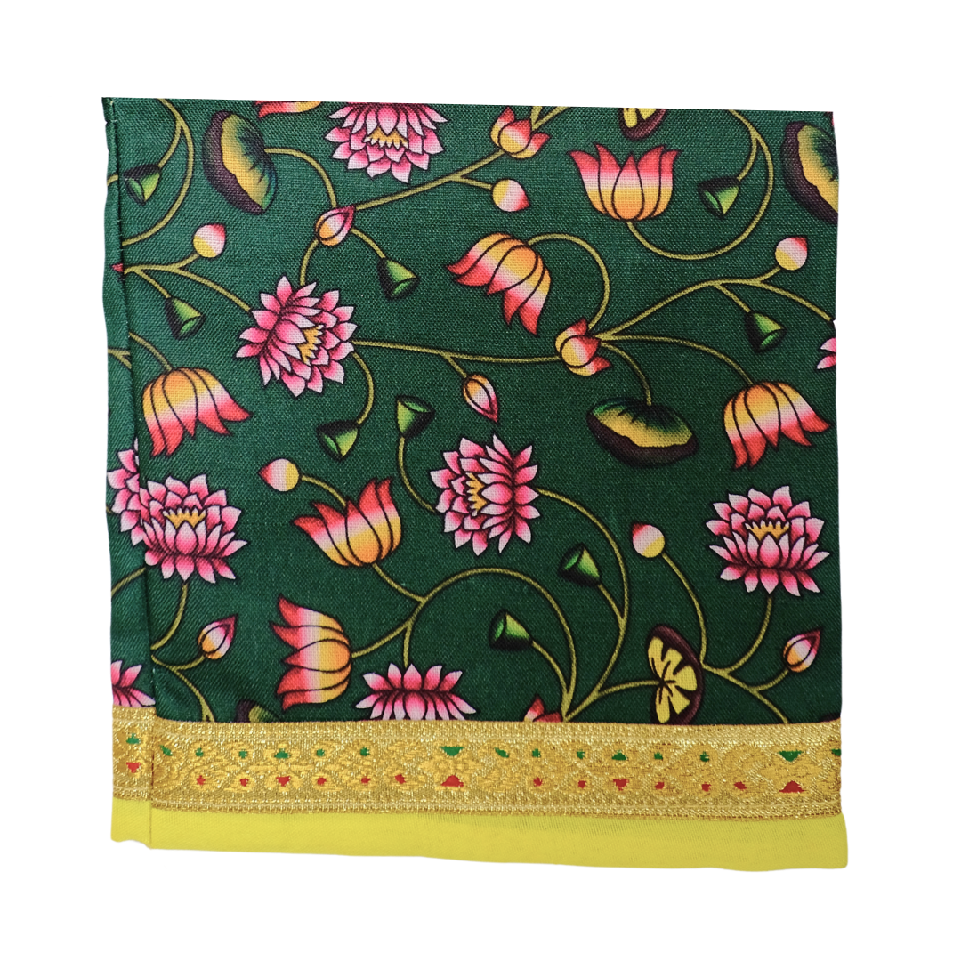Green Cotton Gaumukhi Jaap Mala Bag with Pink Lotus Design