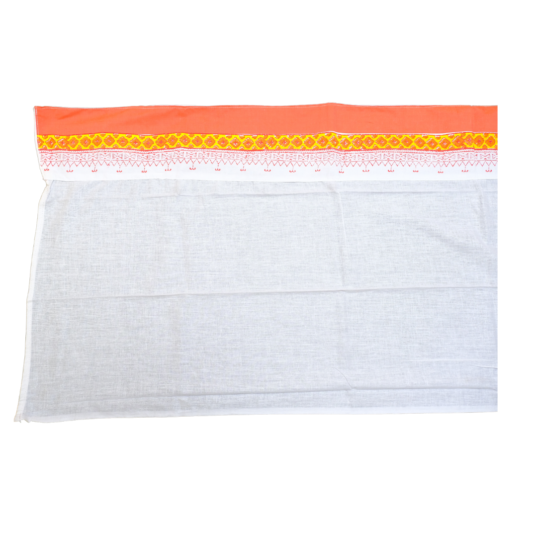 Simple Cotton Uparna - Orange & White
