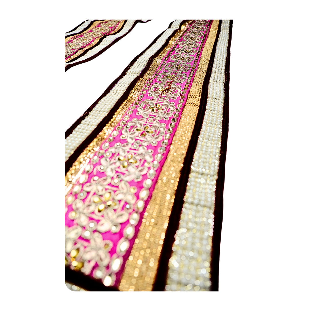Vibrant Pink Uparna with Gold Embellishments