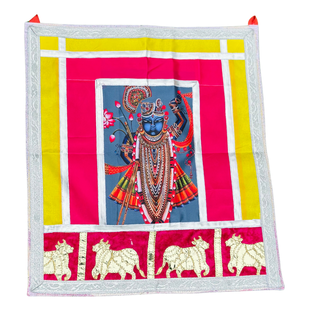 Shrinathji Colorful Pichwai with Cow Motif Border