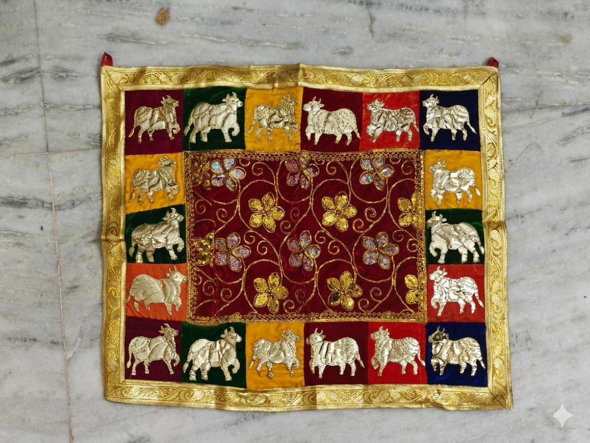 Traditional Cow wellwet pichwai – multicolour & blue Patchwork