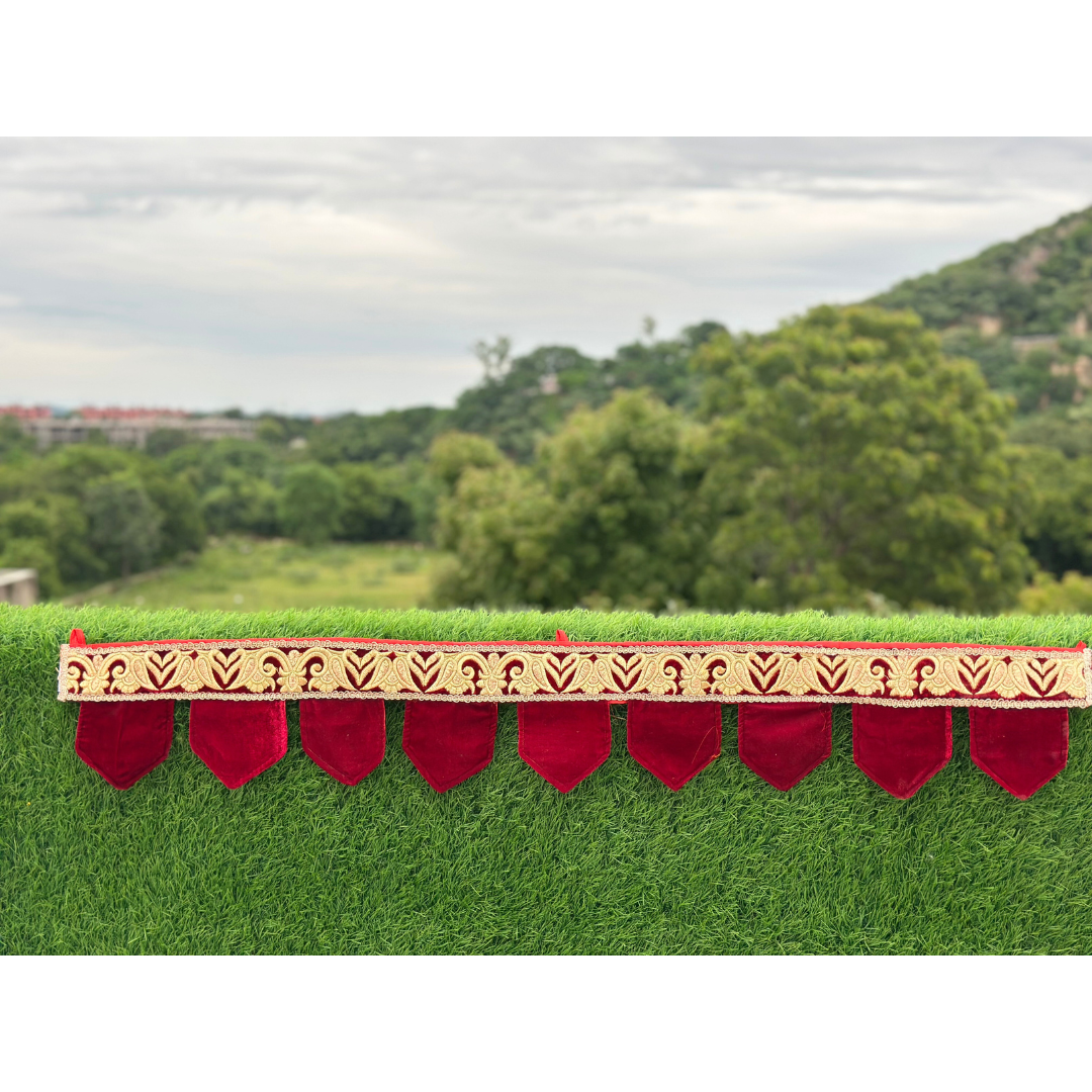 Maroon Jardosi, Velvet Toran with Leaf Embroidery Design