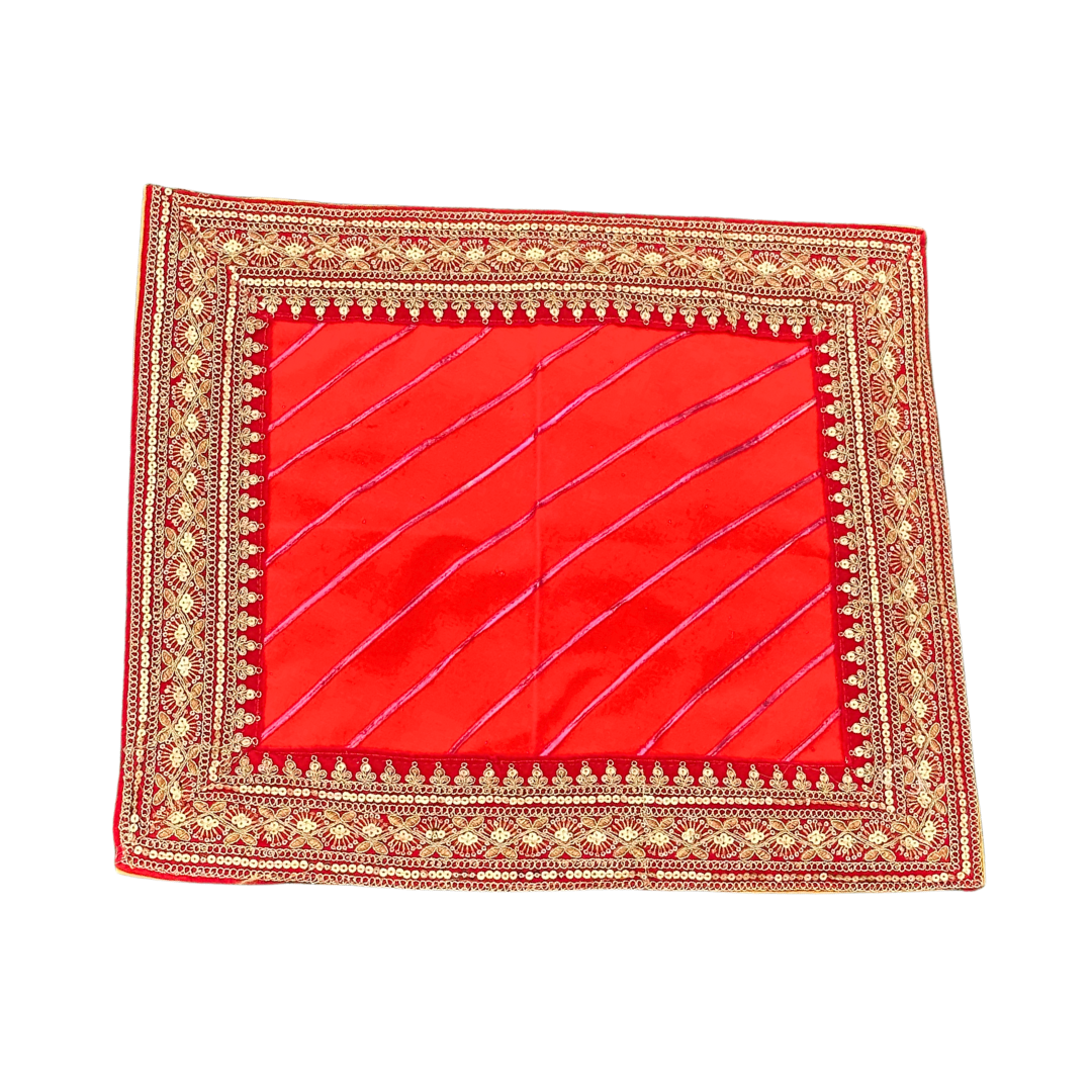 Traditional Red Velvet Aasan with Golden Embroidery