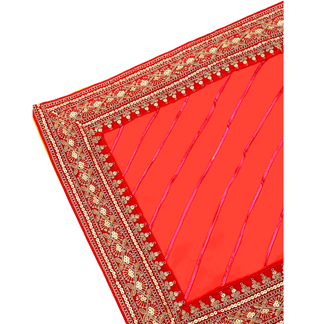 Traditional Red Velvet Aasan with Golden Embroidery