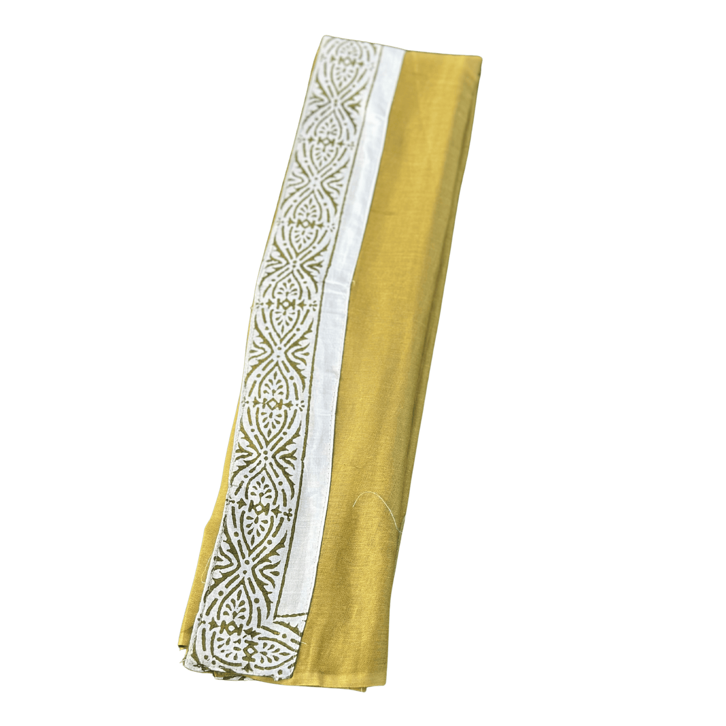 Elegant Mustard Cotton Uparna with White Intricate Border
