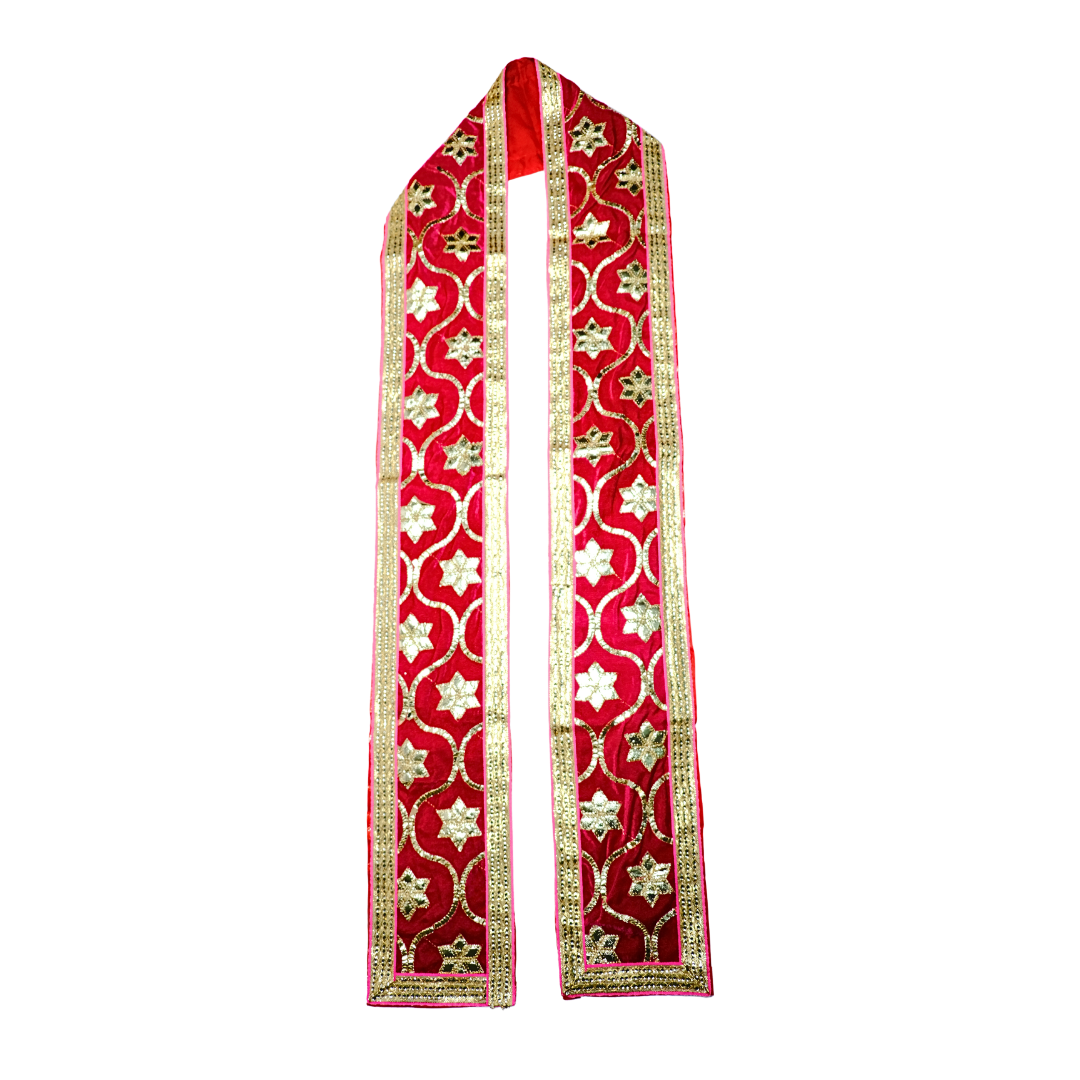 Makhmali Red Uprana with Gold Embellishments