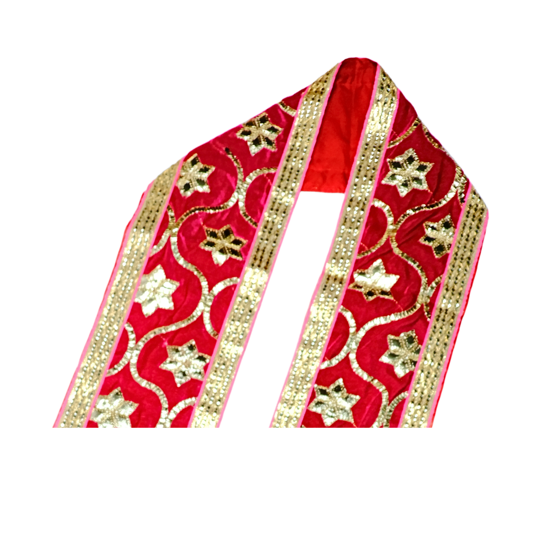 Makhmali Red Uprana with Gold Embellishments