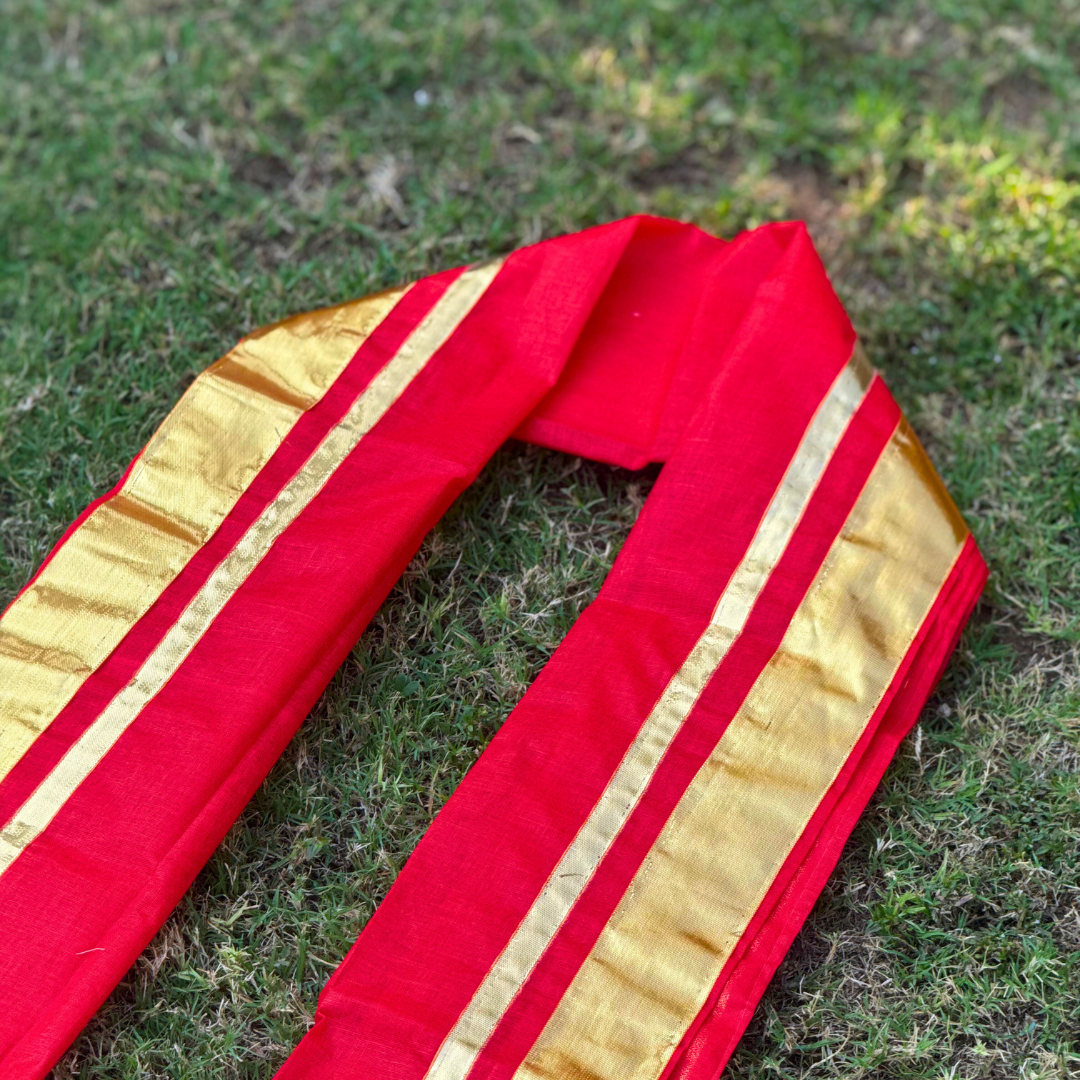Red and Golden Synthetic Cotton Uparna