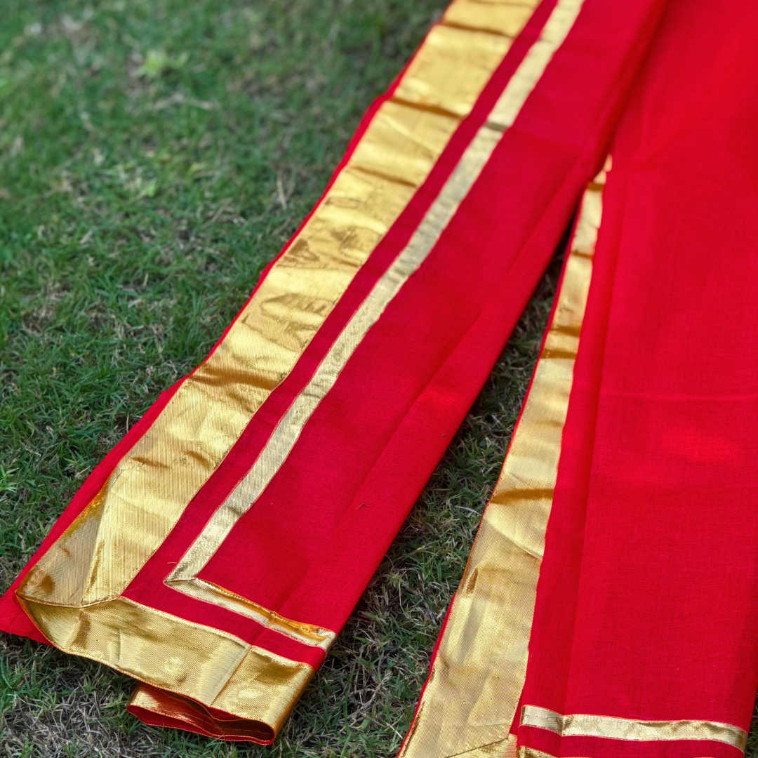 Red and Golden Synthetic Cotton Uparna