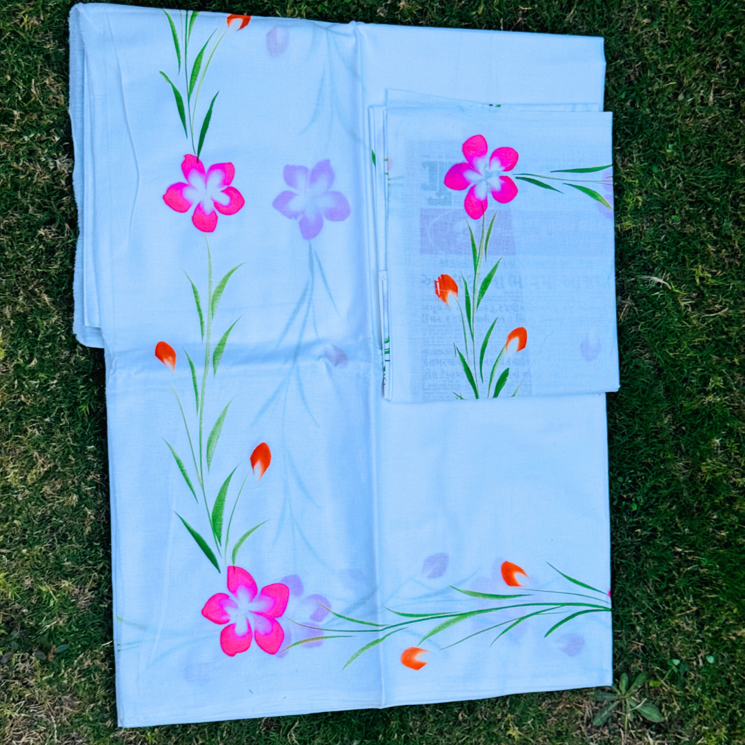 White 2-Piece Dhoti-Uparna Set with Floral Design