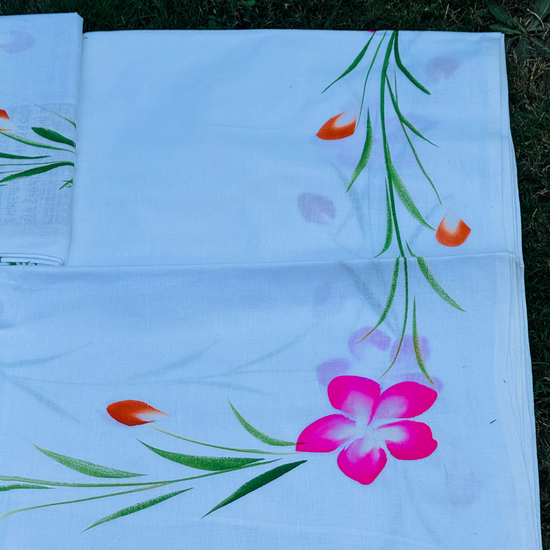 White 2-Piece Dhoti-Uparna Set with Floral Design