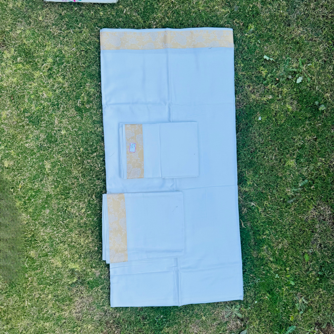 White & Gold 3-Piece Dhoti, Uparna, and Bandi Set