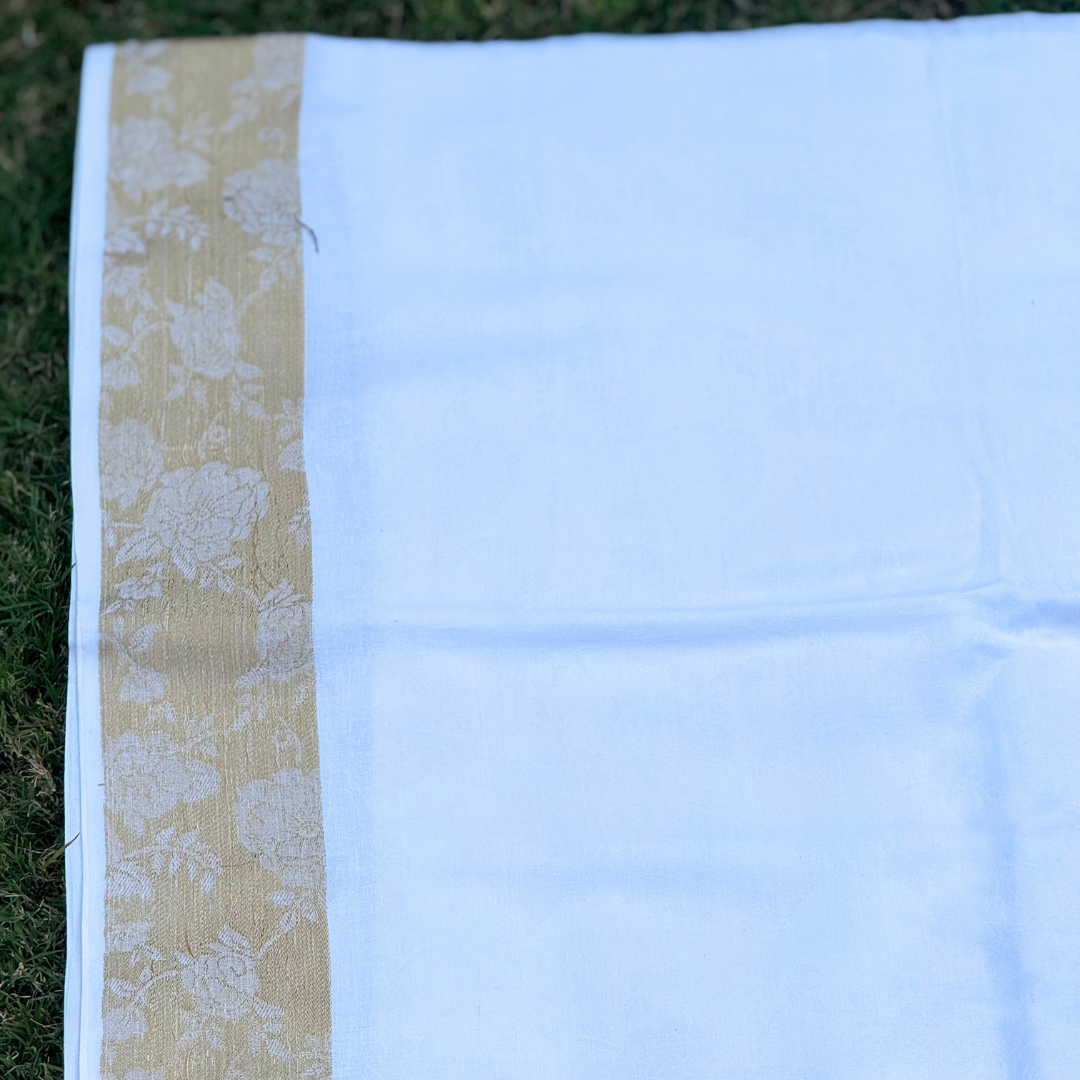 White & Gold 3-Piece Dhoti, Uparna, and Bandi Set