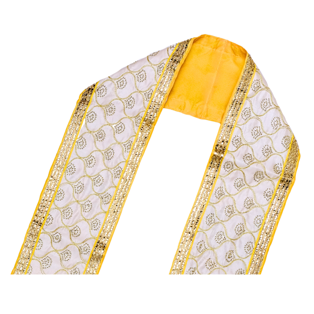 Traditional White & Yellow Uparna with Golden Zari Work