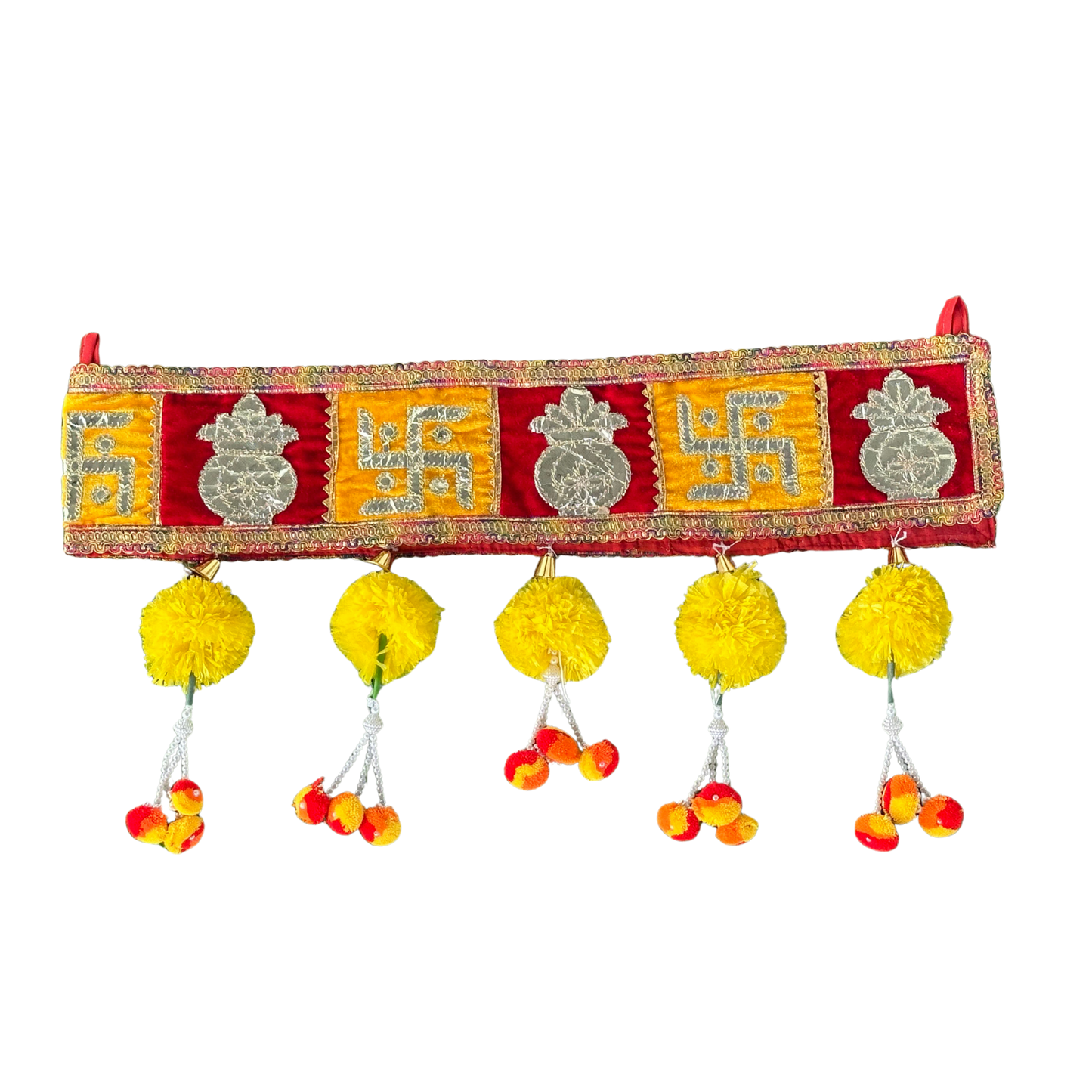 Kalash & Swastik Velvet Toran with Flower