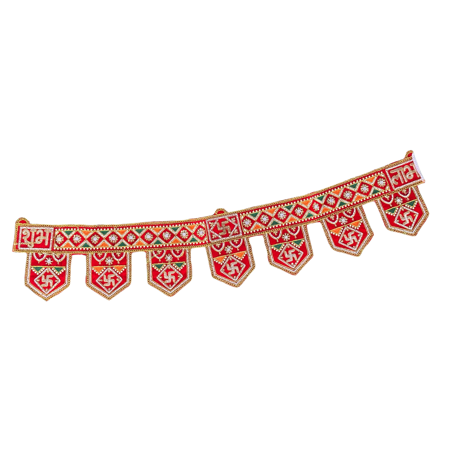 Festive Shubh-Labh Swastik Toran | Red Door Valance | Indian Decorative Bandhanwar