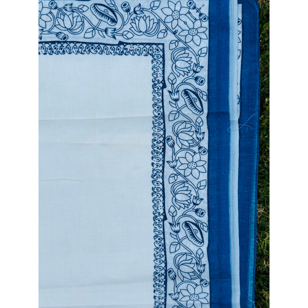 Cotton Gamcha / Uparna with Blue Floral Border