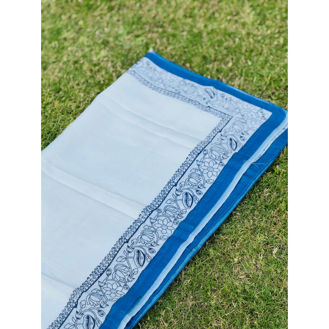 Cotton Gamcha / Uparna with Blue Floral Border