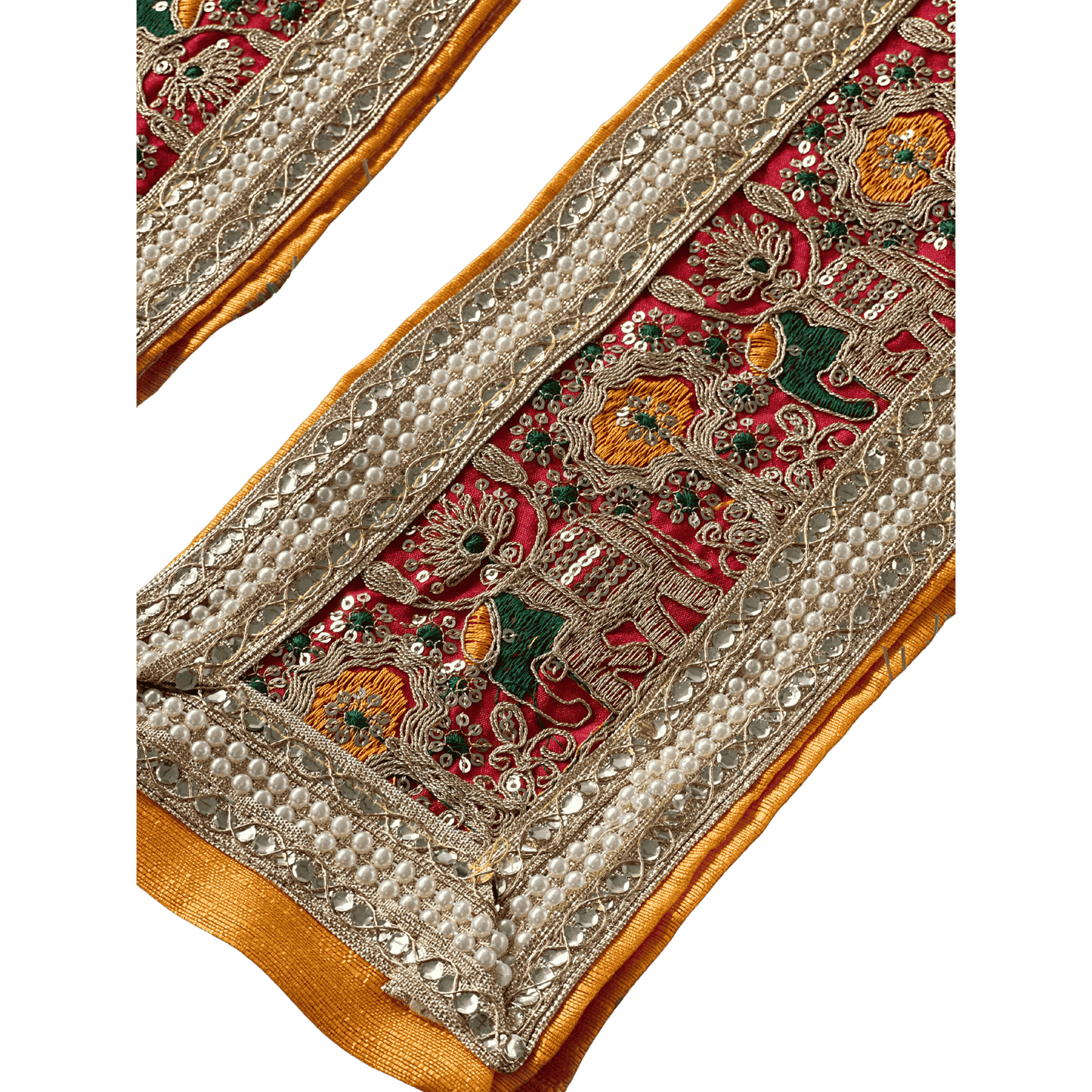 Red & Gold Uparna with Elephant & Peacock Motifs
