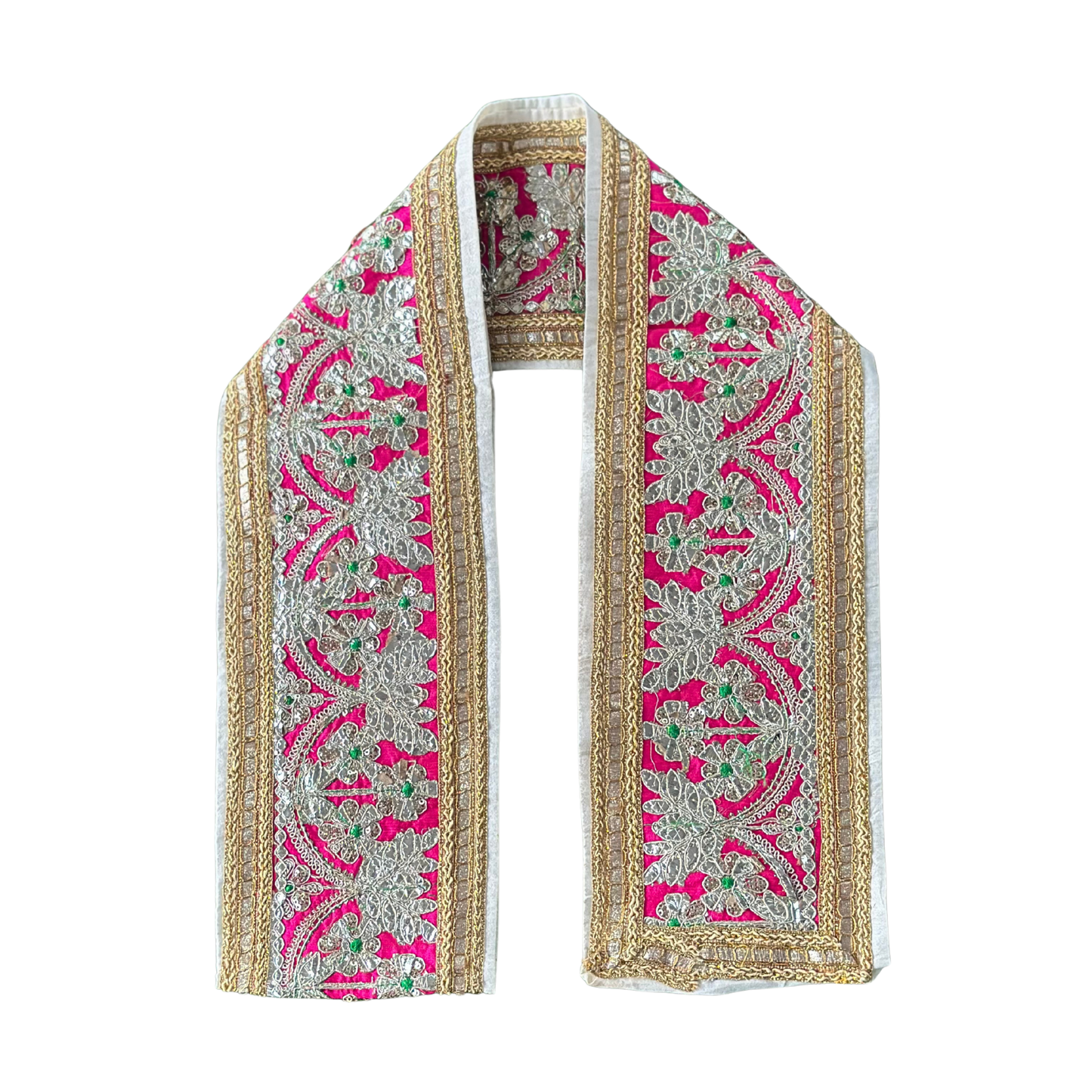 Pink Uparna with Silver Embroidery