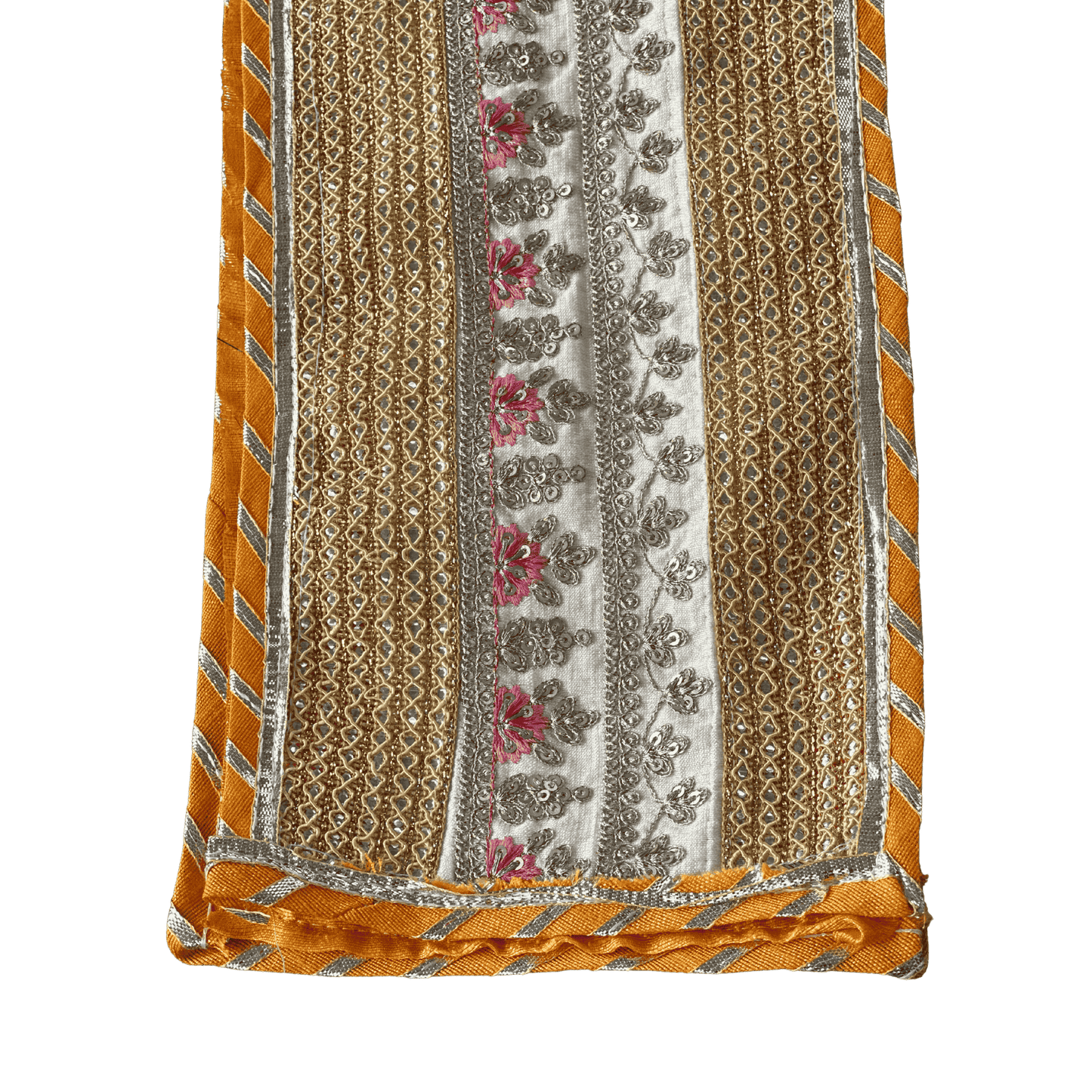 Gold & White Striped Uparna with Floral Motifs