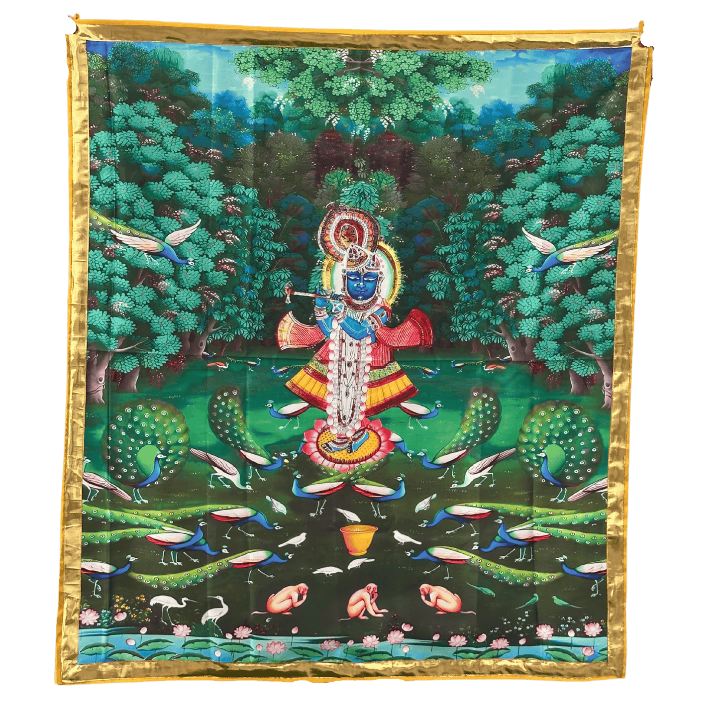 Printed Pichwai Wall Hanging with Shrinathji and Peacocks