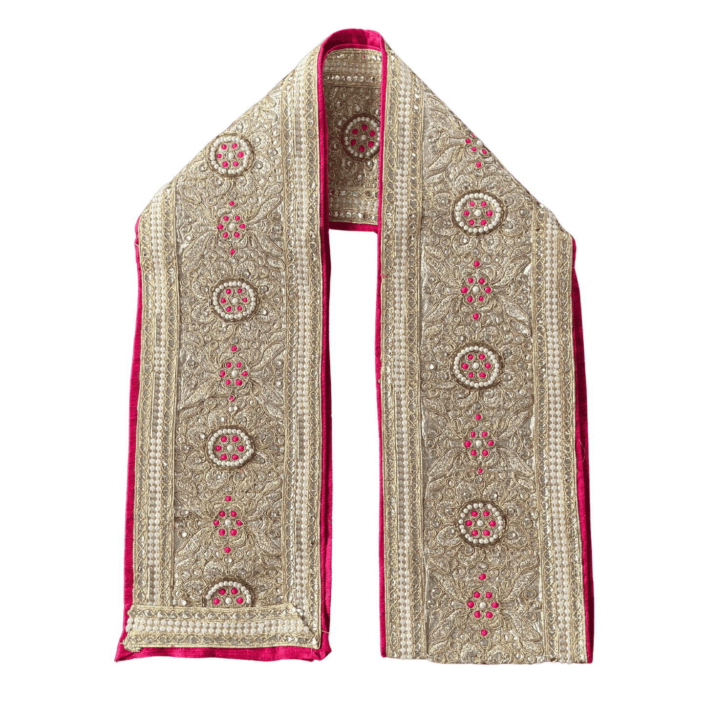 Pink & Gold Uparna with Pearl Work