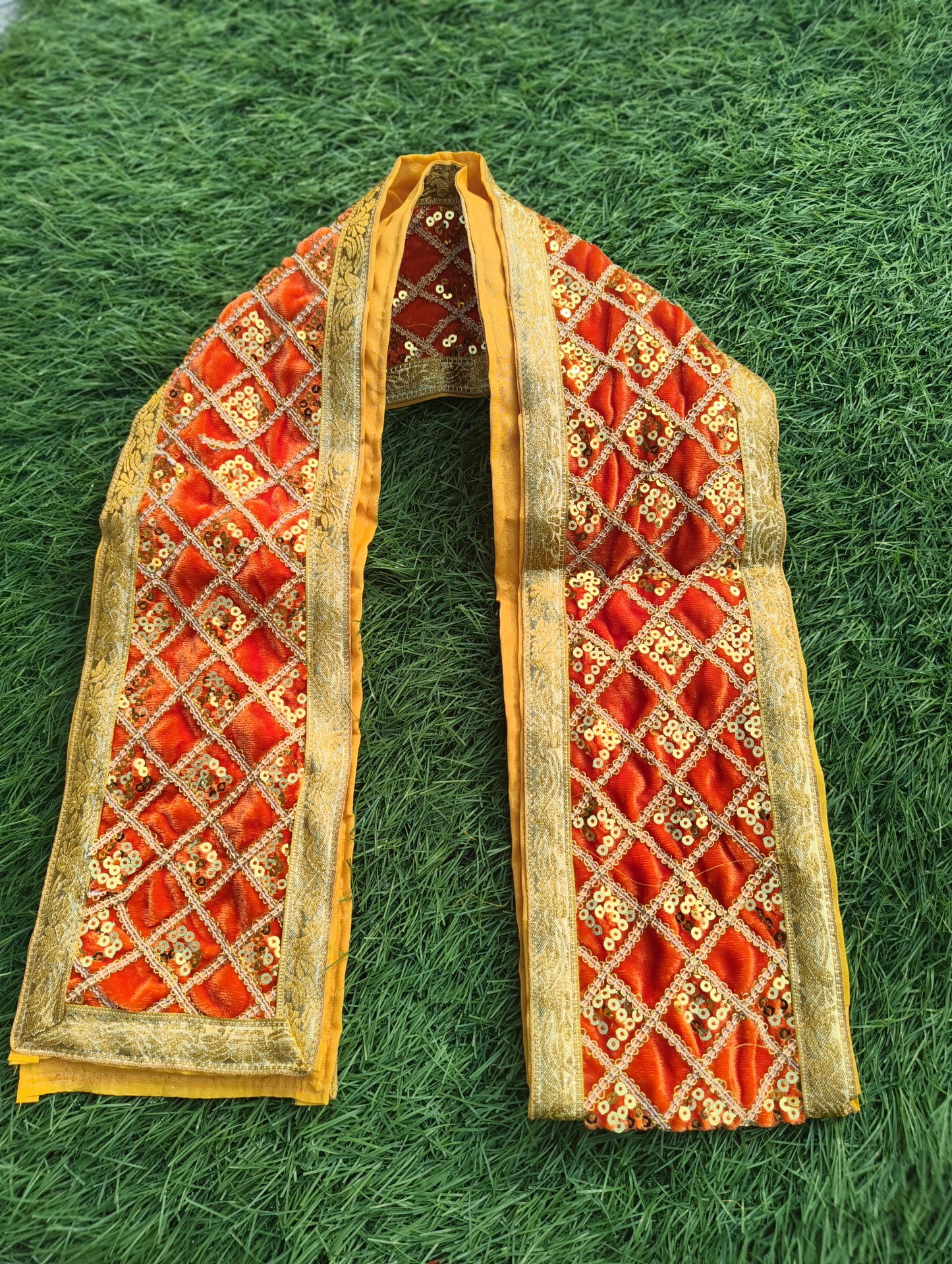 Traditional Red Uparna with golden jari