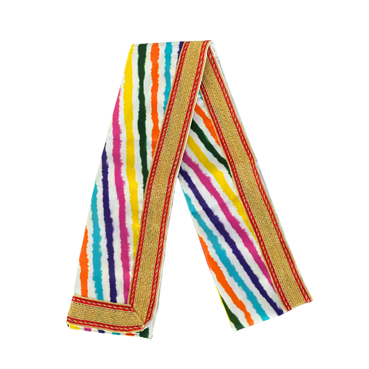 Vibrant Rainbow Striped Dupatta with Festive Gold Border