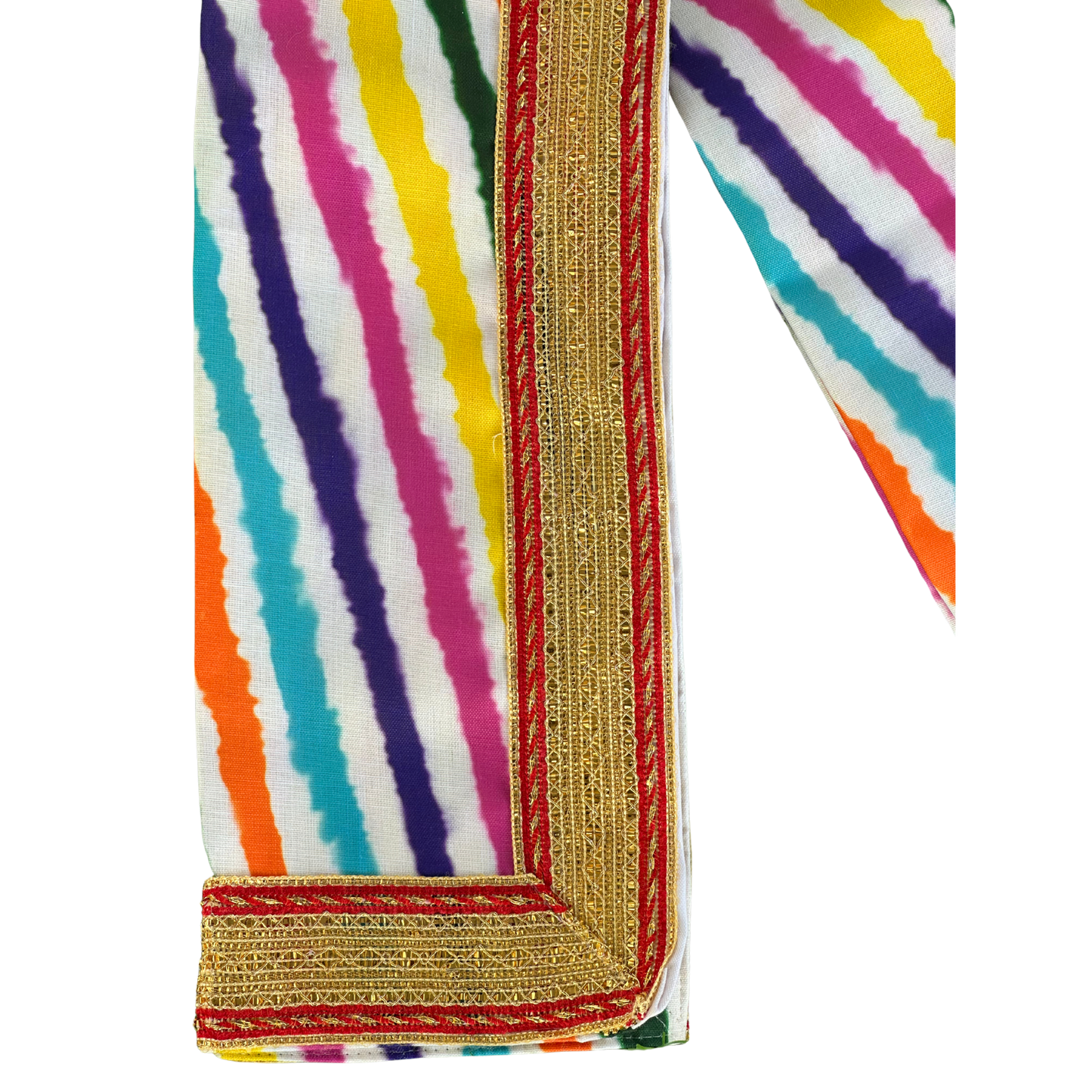 Vibrant Rainbow Striped Dupatta with Festive Gold Border