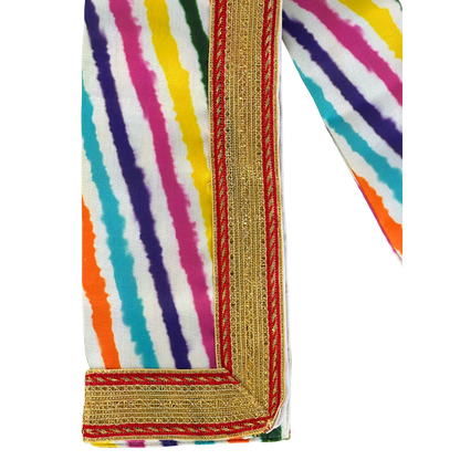 Vibrant Rainbow Striped Dupatta with Festive Gold Border