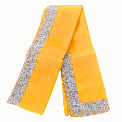 Yellow Uparna with Silver Floral Embroidery Border
