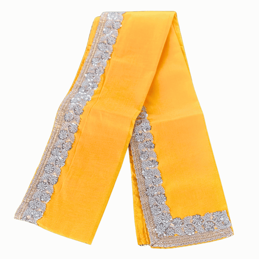 Yellow Uparna with Silver Floral Embroidery Border