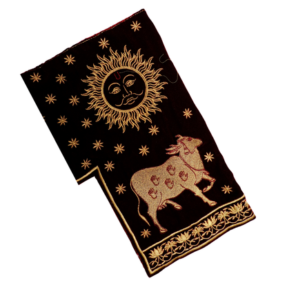 Gaumukhi Makhmal Jaap Mala Bag with Sun & Cow Embroidery