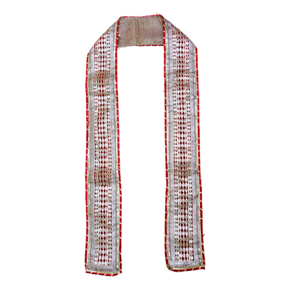 Traditional Red Uparna with Silver Zari and Sequence Work