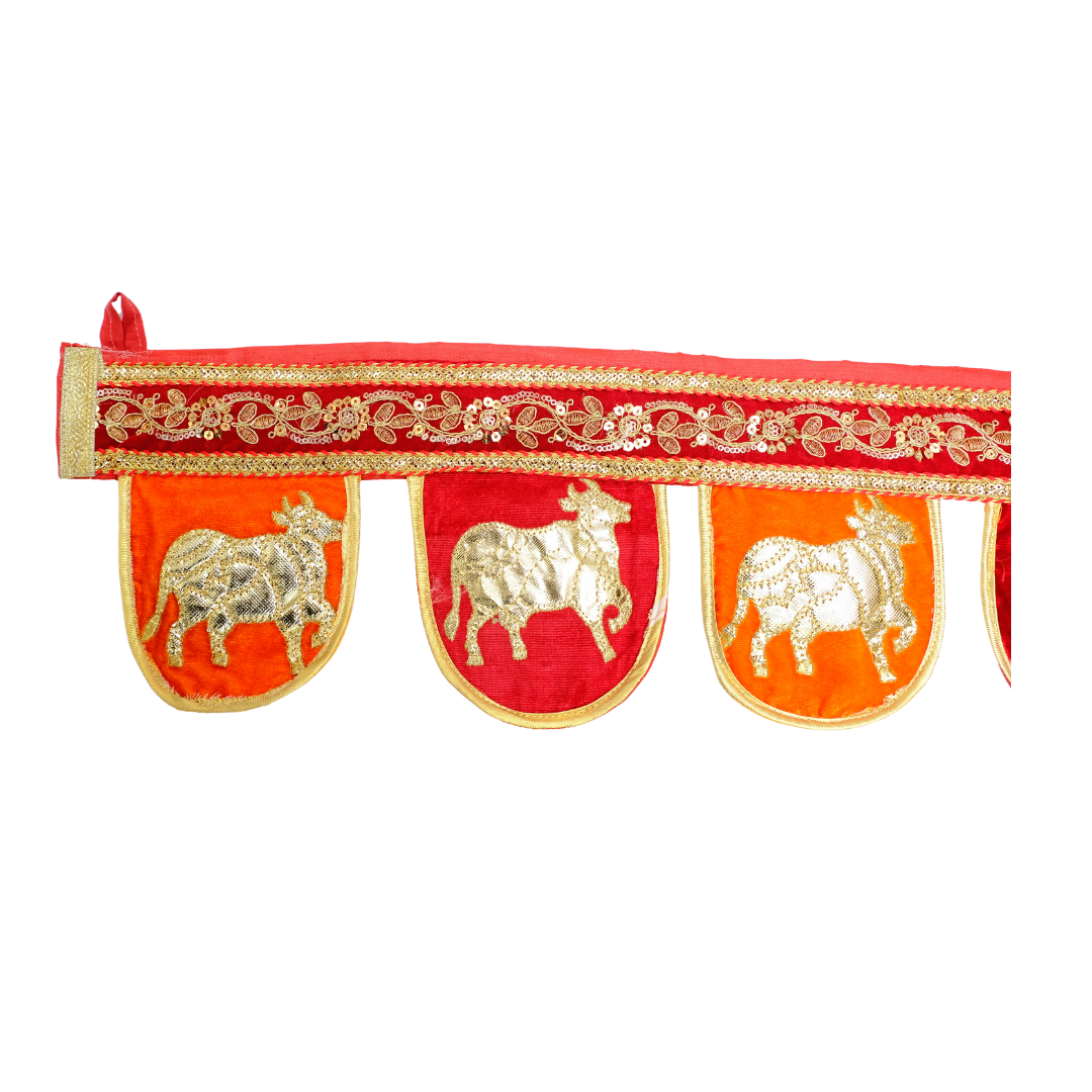 Festive Cow Toran - Velvet Door Hanging