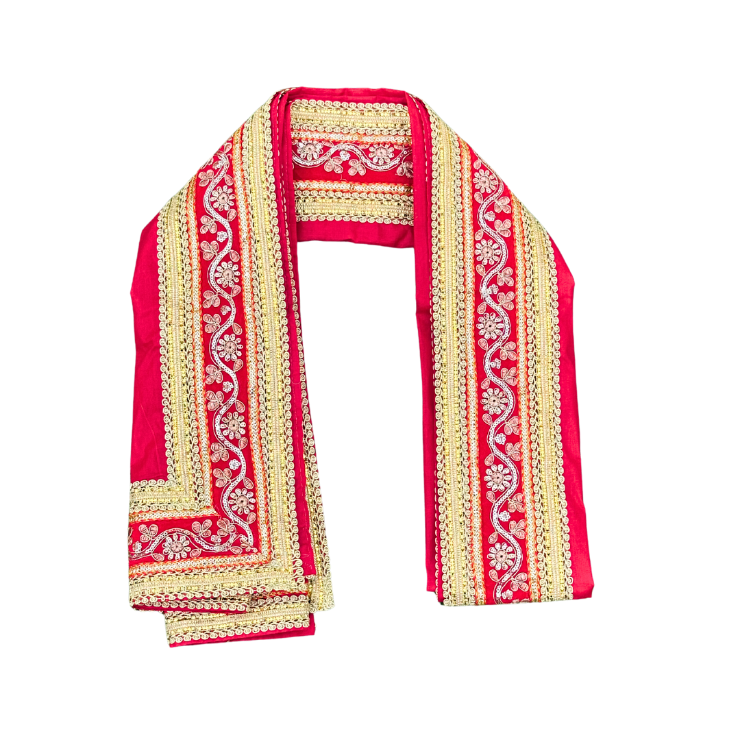 Red Cottun Uparna with Intricate Golden Embroidery