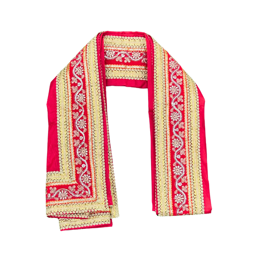 Red Cottun Uparna with Intricate Golden Embroidery