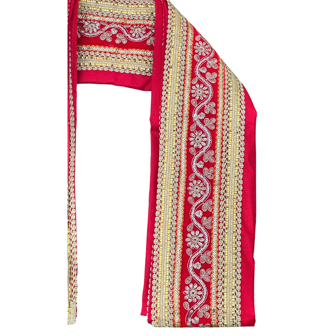 Red Cottun Uparna with Intricate Golden Embroidery