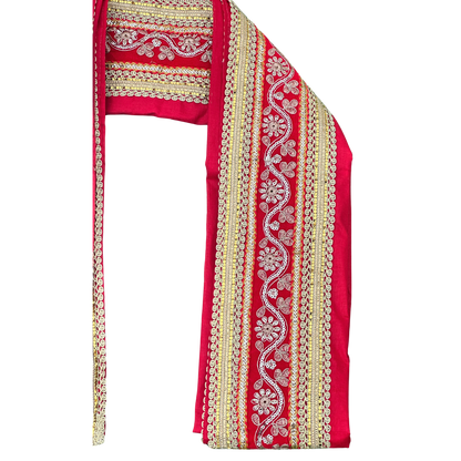 Red Cottun Uparna with Intricate Golden Embroidery