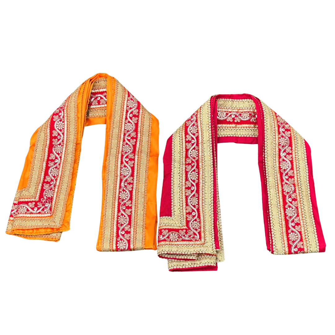 Red Cottun Uparna with Intricate Golden Embroidery