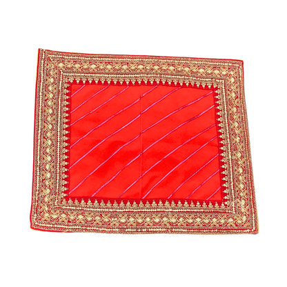 Traditional Red Velvet Aasan with Golden Embroidery