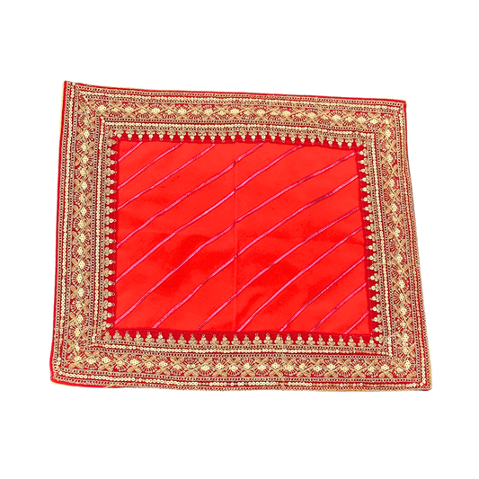 Traditional Red Velvet Aasan with Golden Embroidery