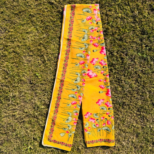 Yellow Handloom Cotton Gamcha/Uparna with Lotus Design
