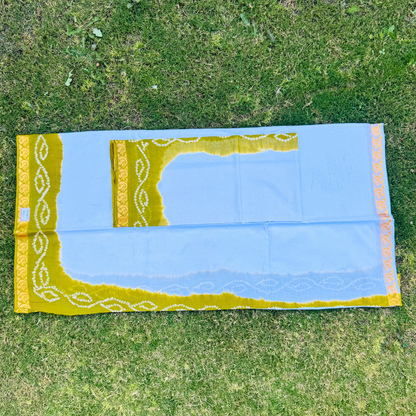 White base & Yellow Dhoti-Uparna Set